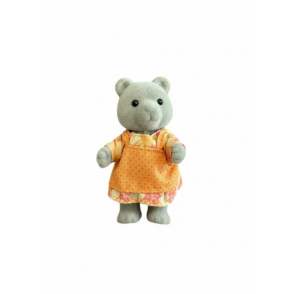 Vintage 1980s FLOCKED Maple Town Story Sylvanian Families Calico Gray Bear Grey